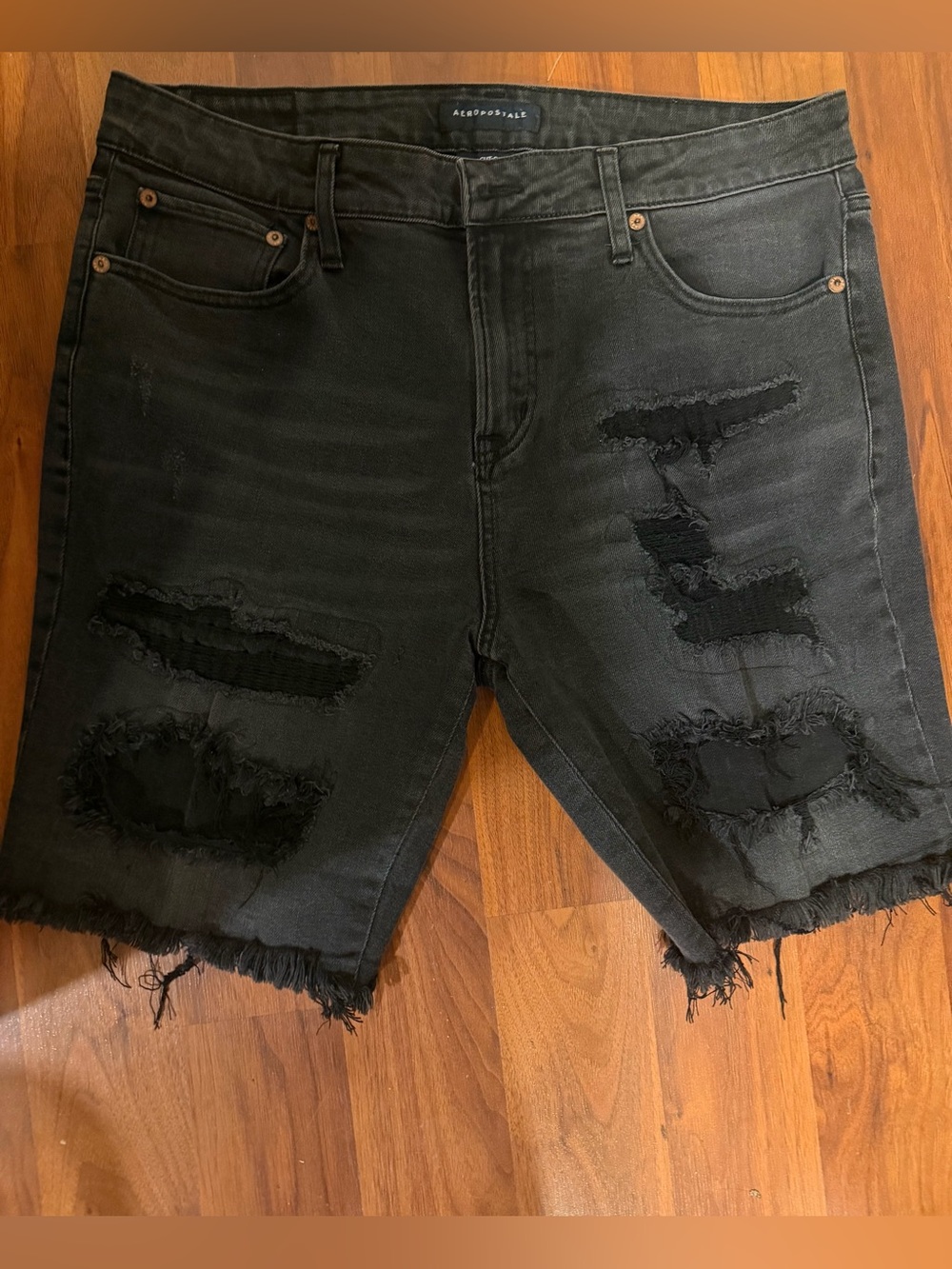 Aeropostale Men’s Black Distressed Ripped Denim Shorts